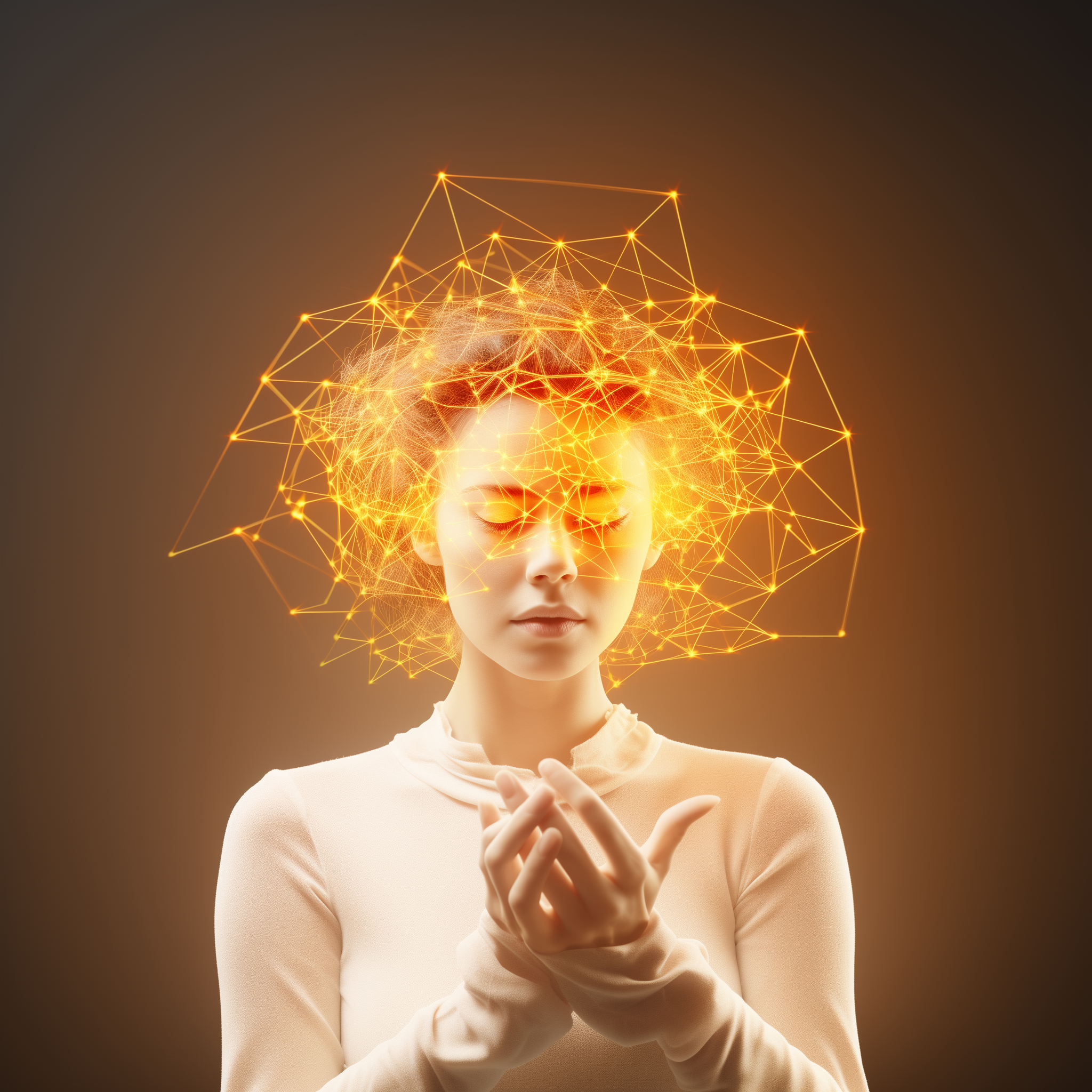 «metáfora visual del pensamiento informacional» CC-by-sa Miguel Villegas Ballesta
imagen generada mediante IA con el prompt «https://s.mj.run/wu0RYMY6M2w ::100 https://s.mj.run/GonAfyw6FIA ::300 https://s.mj.run/zyqCnnPIvTM ::1000 focused happy slight smiling female architect eyes opened and focused designing a modern minimalist single family house architect dressing in warm pastel earth tones ::1 a glowing yellow hologram model a bright yellow ai neural network surrounds the person head and hands, hands reaching for the model, white background soft light expressive hiperrealistic contemporary –no table, tabletops, worksurface –v 5.2» 